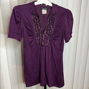 Fleurish Purple Puff Sleeve Ruched Blouse